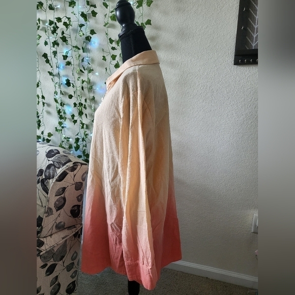 Soft Surroundings OSFM 100% Cotton Ocean Orange Ombre Button Up Tunic Shirt - Picture 4 of 7